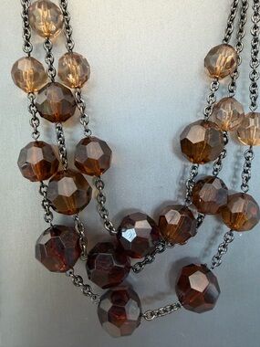 Warm Amber Brown Faceted Bead Layered Necklace Chunky Vintage
